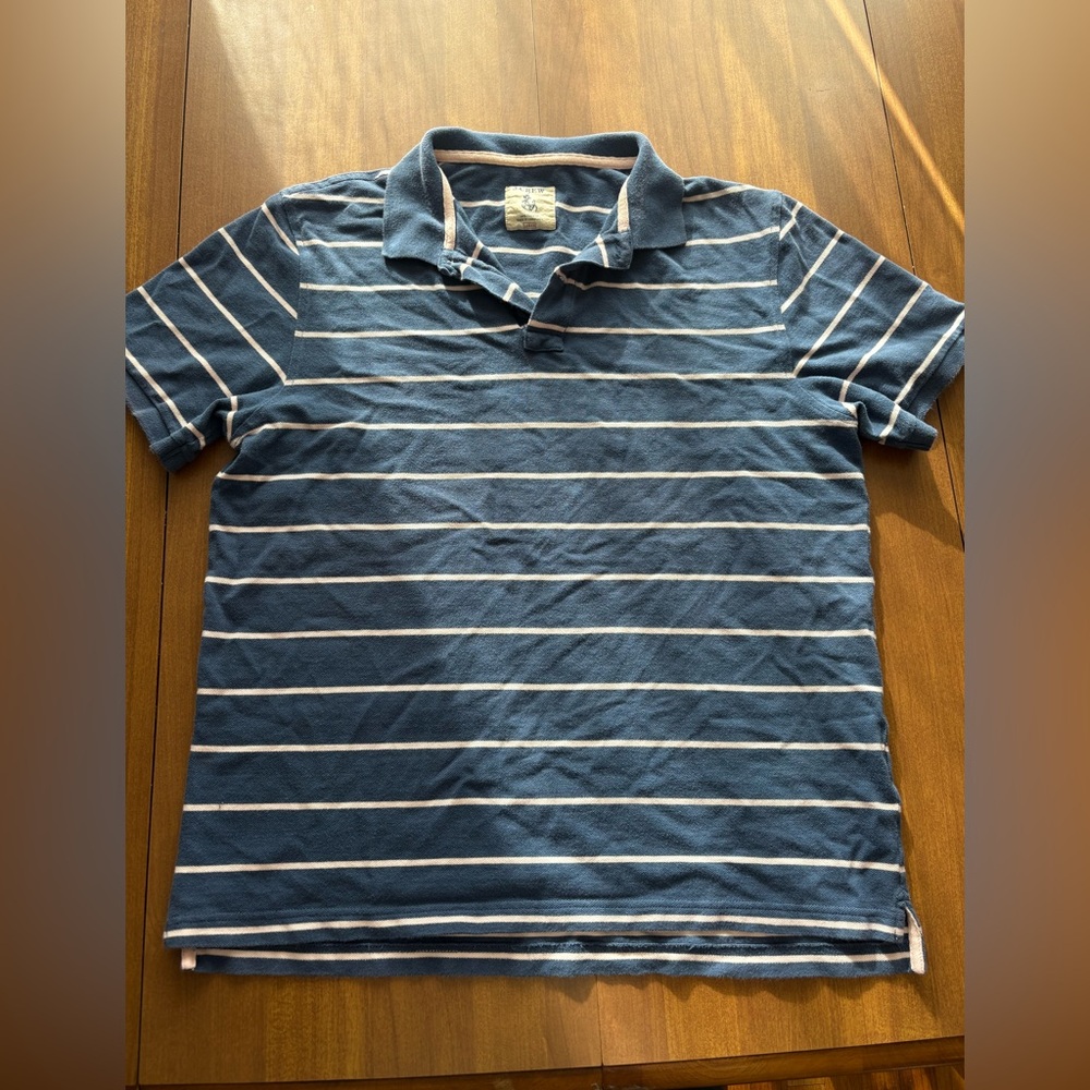 J. Crew Navy and Baby Pink Striped Polo Shirt